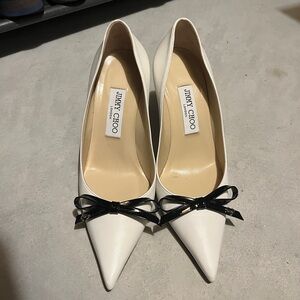 Jimmy Choo White Heels with Black Bow